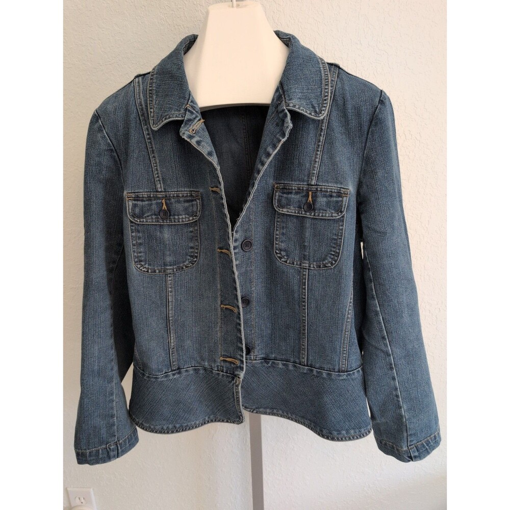 St Johns Bay Button Up Stretch Denim Jean Jacket Womens XL  Longer Style